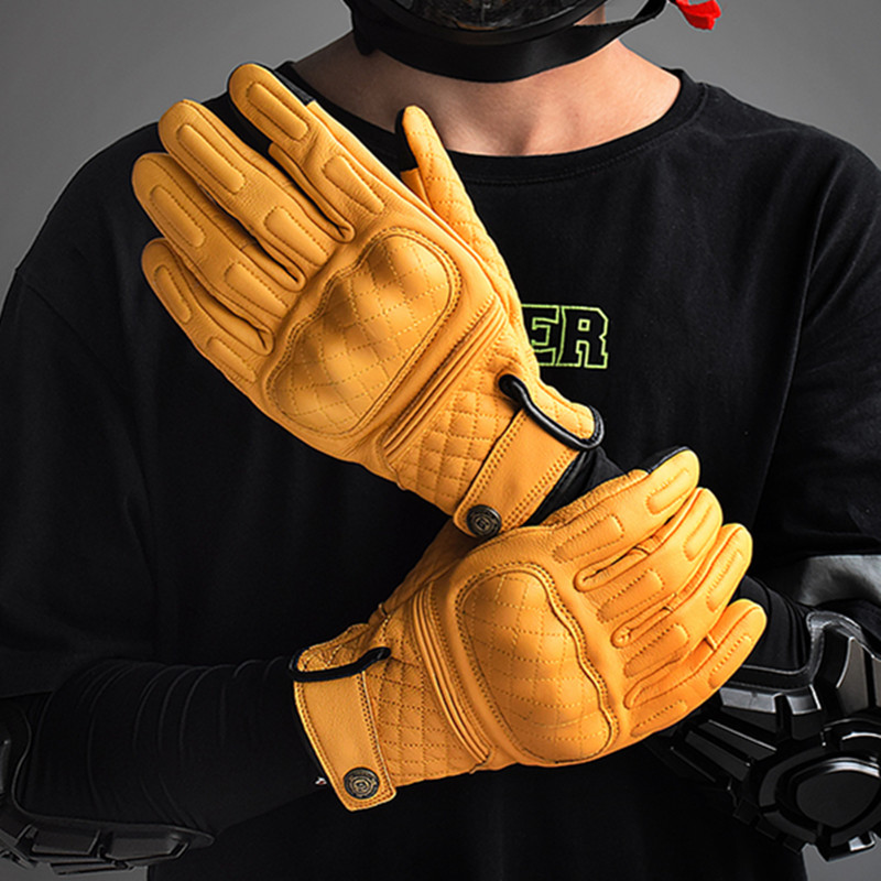 Motorcycle Gear Yellow - قفازات دراجات نارية جلدية كلاسيكية كاملة
