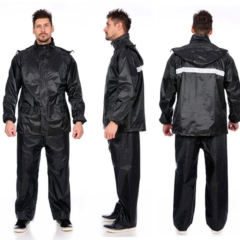 Motorcycle Gear Rain - أسود دراجة نارية الأسود الكبار معطف
